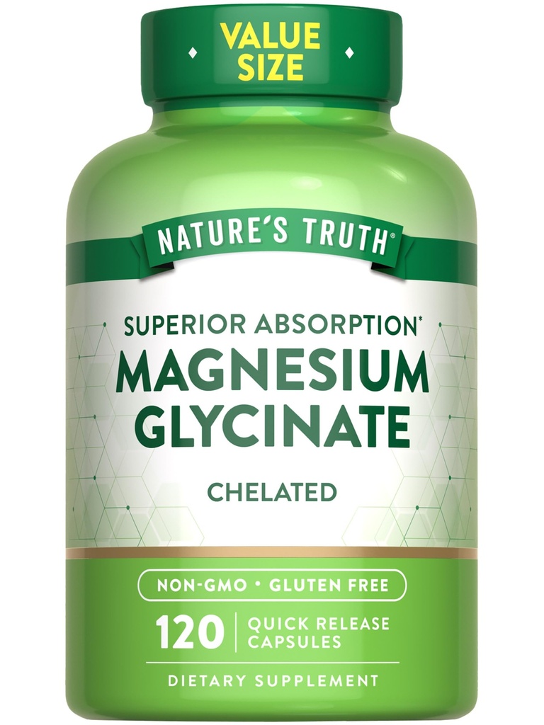 La verdad de la naturaleza Magnesio Glycinate 200mg ← 120 Capsules ← Alta Absorción Magnesio Chelated ← Non-GMO &amp; Gluten Suplemento Mineral Libre
