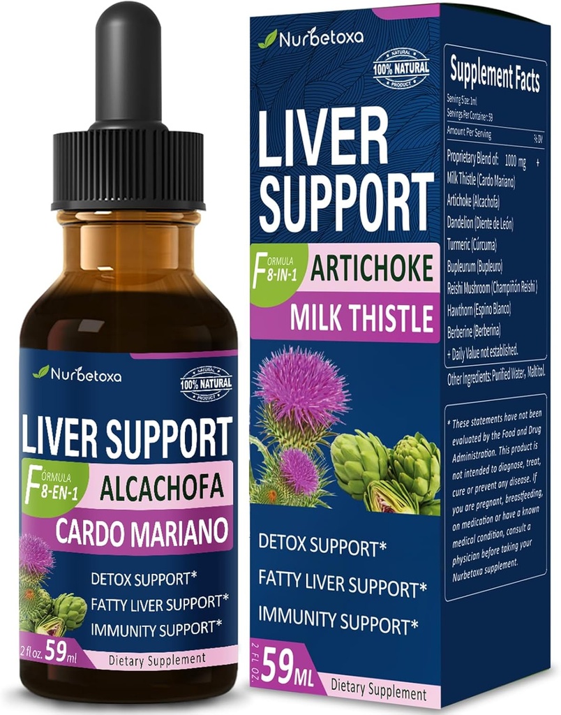 Milk Thistle " Artichoke Extract Liver Support Drops for Fatty Liver, Alcachofa, Curcuma y Cardo Mariano para el Higado Graso, Berberina para Bajar de Peso, Liver Detox " Repair Formula.2oz