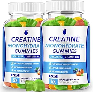 Cretina Monohydrate Gummies 5000mg Creatina para Mujer &amp; Hombre 2 Packs, Cretina Monohydrate Chew for Boost Focus, Muscle Strength, 5g Cretine Monohydrate per Serving, Sugar Free, Vegan