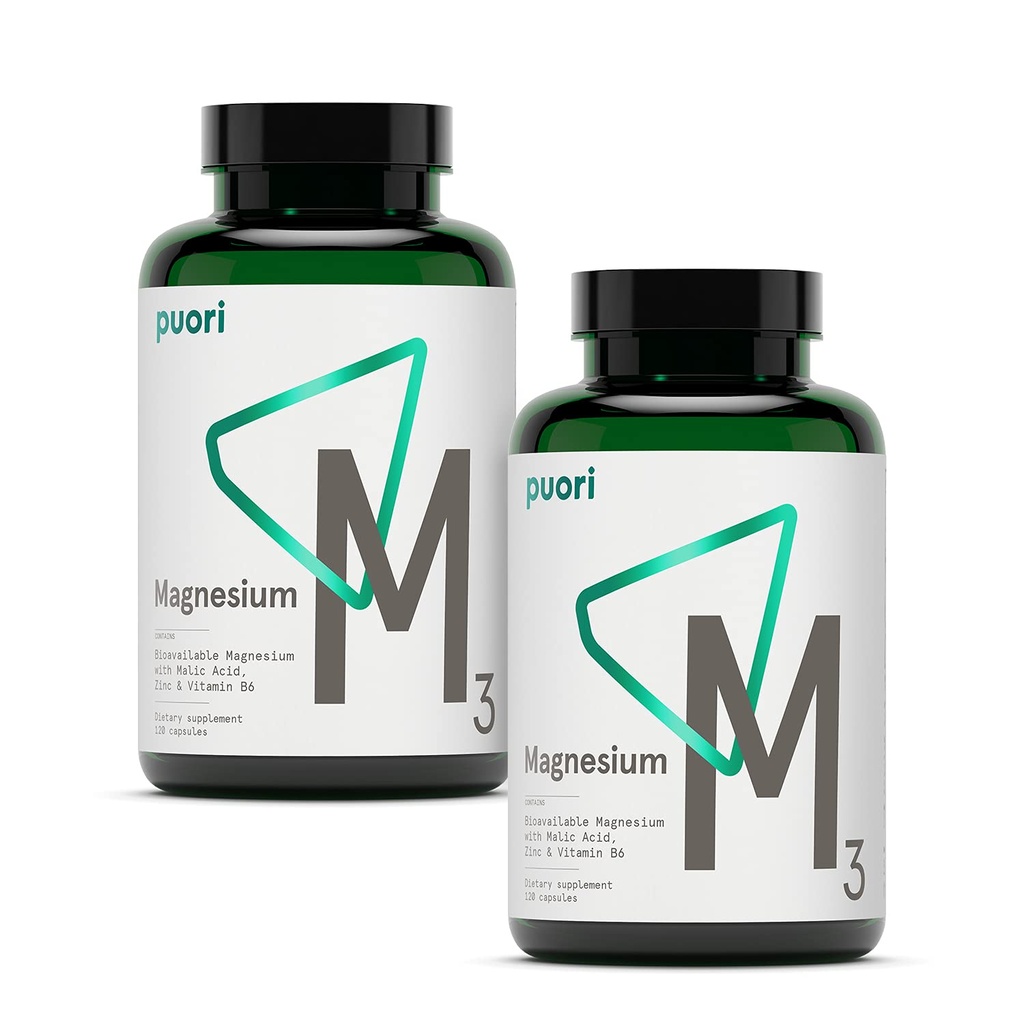 Suplemento Complejo de Magnesio Puori - High Absorption Magnesium Taurinate & Gluconate, Zinc, Vitamina B6 &amp; Malic Acid for Sleep Support, Immune & Bone Health & Muscle Recovery - 240 cápsulas Vegan