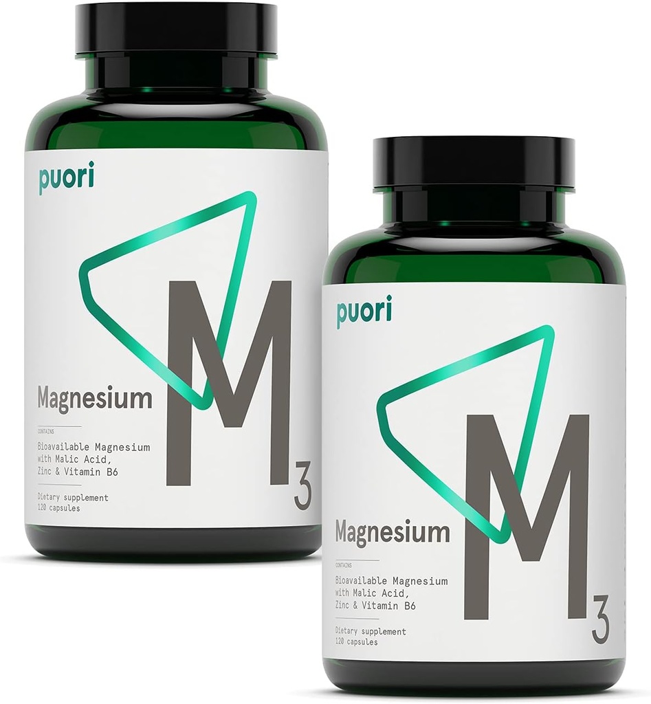 Suplemento Complejo de Magnesio Puori - High Absorption Magnesium Taurinate & Gluconate, Zinc, Vitamina B6 &amp; Malic Acid for Sleep Support, Immune & Bone Health & Muscle Recovery - 240 cápsulas Vegan