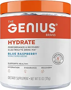 The Genius Brand Genius Hydrate - Electrolyte Supplement for Daily Hydration - Coconut Water - Sugar-Free - 8 Minerales esenciales " Nutrientes - Non-GMO - Blue Raspberry - 50 Servings