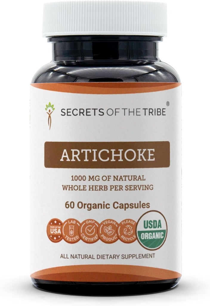Secretos de la Tribe Artichoke 60 cápsulas, 1000 mg, Artichoke (Cynara scolymus) Hoja seca (60 cápsulas)