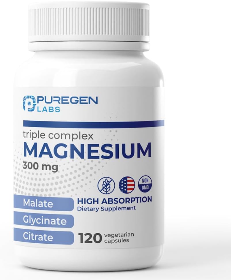 Laboratorios de Puro Complejo de Magnesio Triple 300 mg de Glycinate de Magnesio, Malate, " Citrate [High Absorption] 120 Veg Capsules  No Harmful Additives ← Non-GMO, NO Gluten and Dairy TEN Made in USA