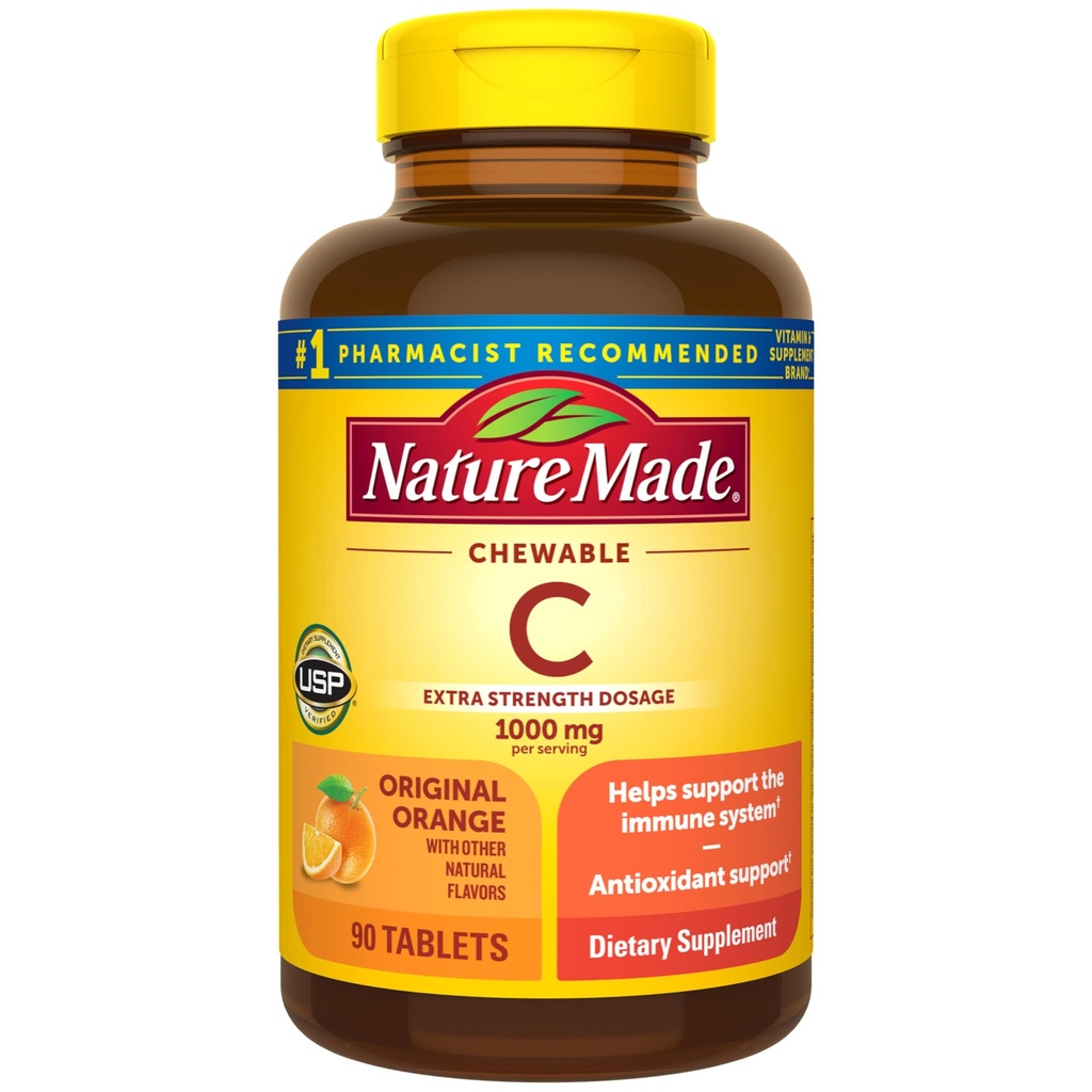 Vitamina C 1000 mg por por porción, Suplemento dietético para soporte inmunitario, 90 Tabletas, 45 Day Supply