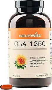 NatureWise CLA 1250 - Suplemento de ácido linoléico conjugado para mujeres y hombres, no estimulante, apoya el peso saludable, los objetivos de fitness - no GMO, sin gluten - 180 Softgels[2-Month Supply]