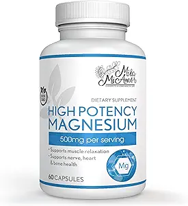 Magnesio de alta potencia de Milamiamor - Citrato de magnesio de alta absorción - Soporte integral del cuerpo - Corazón, Nerve y Bone Health - No GMO, Vegan & Gluten Gratis - Hecho en EE.UU. - 500 mg - 60 cápsulas