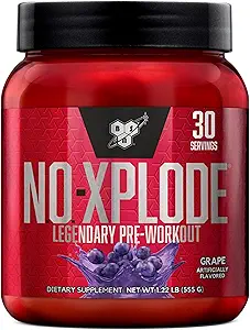 BSN N.O.-XPLODE Pre Workout Powder, Energy Supplement for Hombres and Women with Creatine and Beta-Alanine, Flavor: Grape, 30 Servings