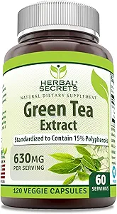 Herbal Secrets Green Tea Extract 630 Mg Por Serving Silencio Veggie Capsule Suplemento Silencio Non-GMO Silencio Gluten Free Silencio Made in USA (1 Pack, 120 Cuenta)