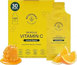 Propolis Liposomal Vitamina C por Beekeeper's Naturals, 1000mg Vitamina C, Propolis &amp; Organic Honey, Supercharged Immune Support &amp; Aumento de Bioavailibity for Max Absorption, 30 Ct
