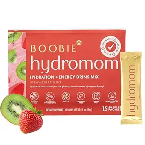 Boobie Hydromom Superfood Electrolyte Drink Mix, Strawberry Kiwi ← Refreshing Energy " Hydration Boost for Mamas TEN On-The-Go " Travel Essentials for Pregnancy, Lactation, " Beyond, 15 Packets