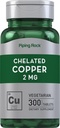 Piping Rock Chelated Copper 2 mg Suplemento Silencio 300 Tablets ← Vegetariano, No GMO, Gluten Free