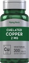 Piping Rock Chelated Copper 2 mg Suplemento Silencio 300 Tablets ← Vegetariano, No GMO, Gluten Free