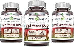 Amazing Formulas Red Yeast Rice 1200mg Per Serving Capsules Supplement | Non-GMO | Gluten Free | Made in USA (120 Count | 3 Pack)