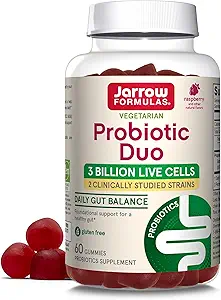 Jarrow Formulas Probiotic Duo, 3 Billion Live Cells Suplemento para Immune Health and Digestive Support, 60 Raspberry Flavor Probiotic Gummies, 30 Day Supply (Pack of 12)