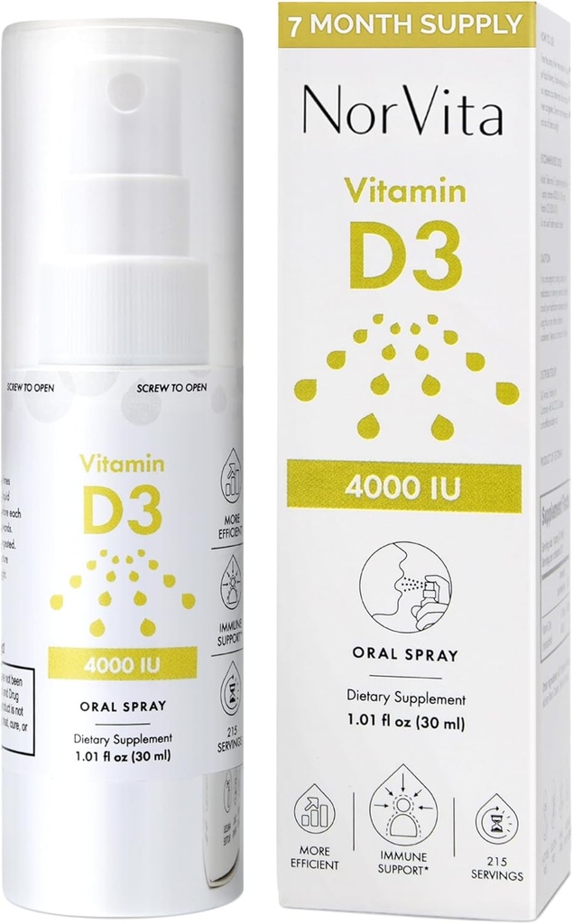 Vitamina D3 Spray 4000 UI (215 Servings) - Alta Absorción, Vegan, Apoya el Hueso &amp; Salud Inmune, Absorción de calcio - Diaria vitamina D
