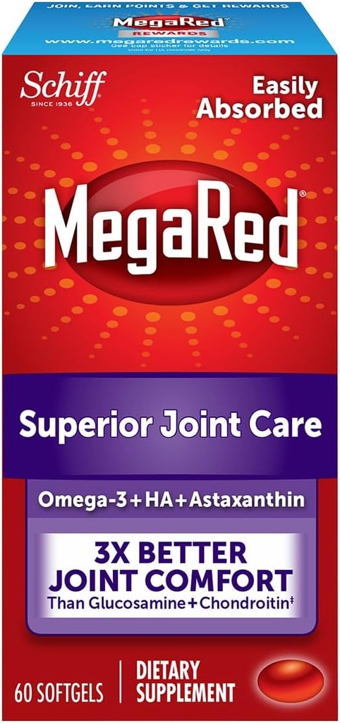 Omega-3 Krill Oil and Joint Supplement - Megared Joint Care 60 softgels - EPA/DHA ácidos grasos, Antioxidantes, ácido hialurónico, No pescado burp aftertaste as with Fish Oil
