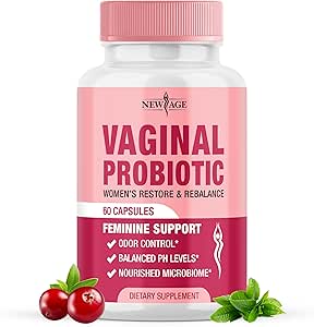 NEW AGE Vaginal Probiotics for Women with Prebiotics, Cranberry Extract, and a Lactobacillus Probiotic Blend, Supports Healthy pH Balance, Odor Control, Vaginal Flora - 60 Capsules
