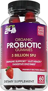 Probióticos orgánicos Gummies 5 Billones CFUs, Max Strength Probióticos Suplemento Gummy para Mujeres y Hombres con sabor a fresa natural 60 Gummies