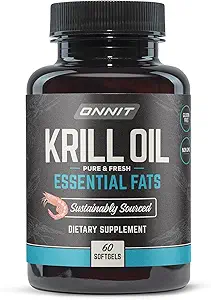 ONNIT Antártico Krill Oil Soft Gels, IGENTM Non-GMO Tested Suplemento dietético con Omega-3s, EPA, Astaxanthin & Phospholipids for Cognitive, Cardiovascular & Joint Health, 1000mg Por Serving, 60 Conde