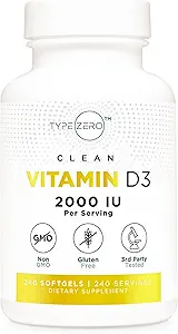 Tipo Zero Vitamina D3 2000 iu, 240 Softgels - No GMO &amp; Gluten Gratis
