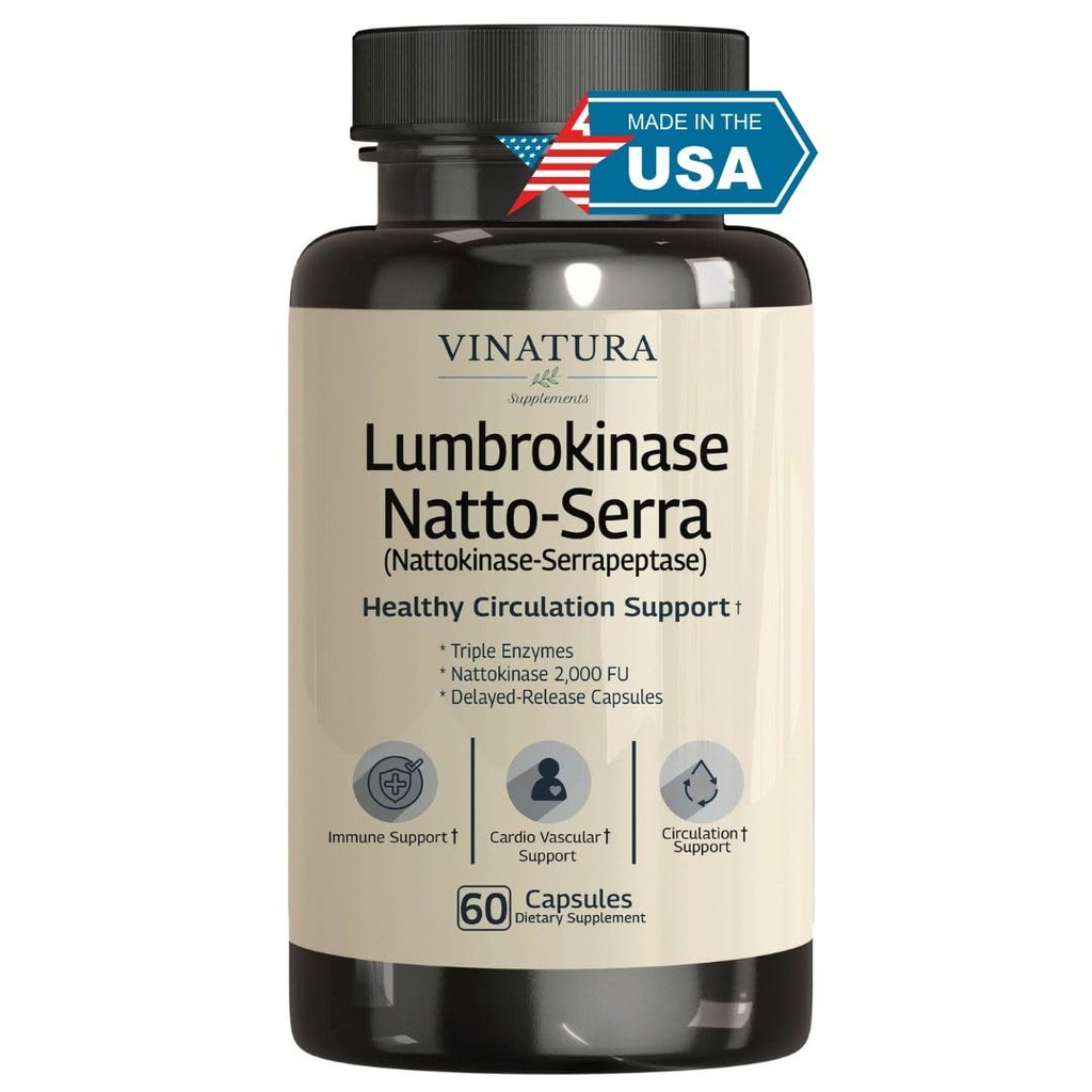 VINATURA Lumbrokinase, Nattokinase 2000FU & Serrapeptase - USA Hecho " Tested, Circulation Supplements of Nattokinase Serrapeptase (Natto-Serra), Rutin, Beetroot, Lumbrokinase Supplement
