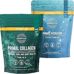 Primal Harvest Hydration Powder &amp; Collagen Powder Suplementos para Hombres, Bundle