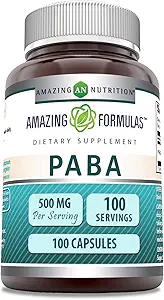 Fórmulas increíbles PABA 500 Mg Suplemento Silencio Capsules ← No-GMO Silencio libre de gluten Made in USA (1 Pack Silencio 100 Cuenta)