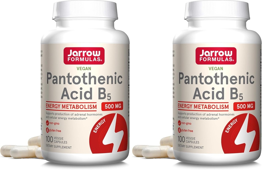 Fórmulas Jarrow Ácido Pantoténico B5 500 mg - 100 Cápsulas Veggie - Vitamina B Esencial - Producción Energética & Metabolismo Soporte - 100 Cápsulas (Pack of 2)