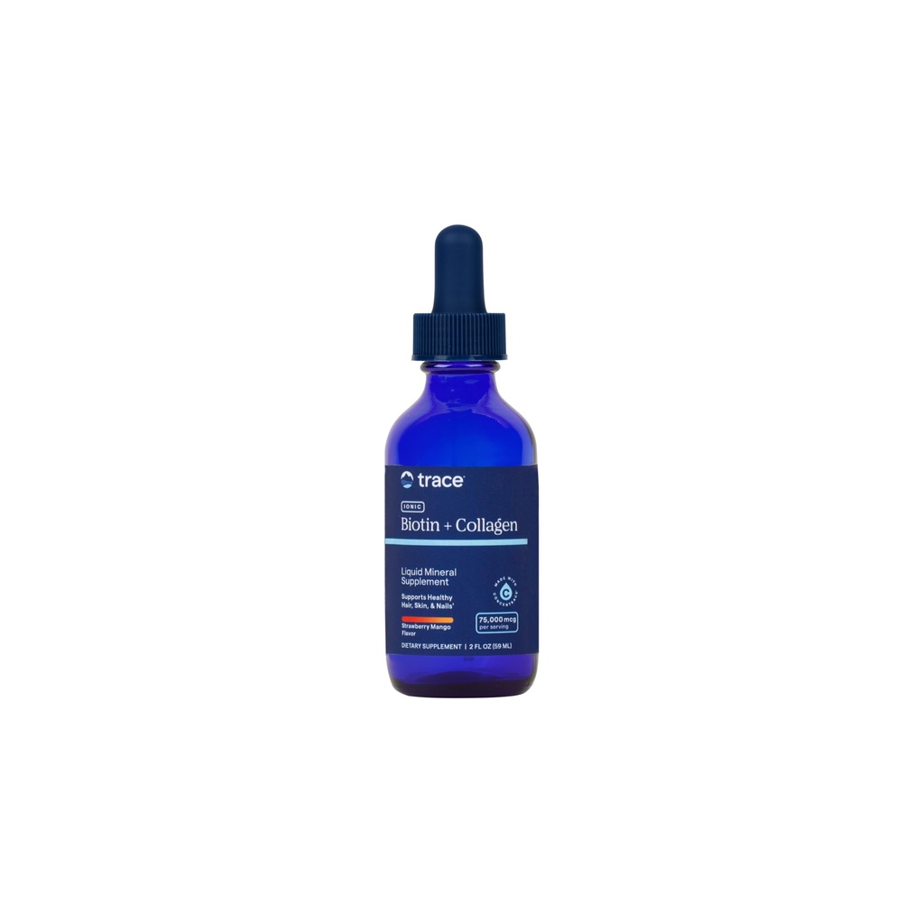 Trace Minerals Ionic Biotin + Collagen - Skin Supplement for Healthy Hair & Strong Nails - Liquid Biotin & Collagen - Supports Mineral Balance - Strawberry Mango Flavor - 2 fl oz (29 Servings)