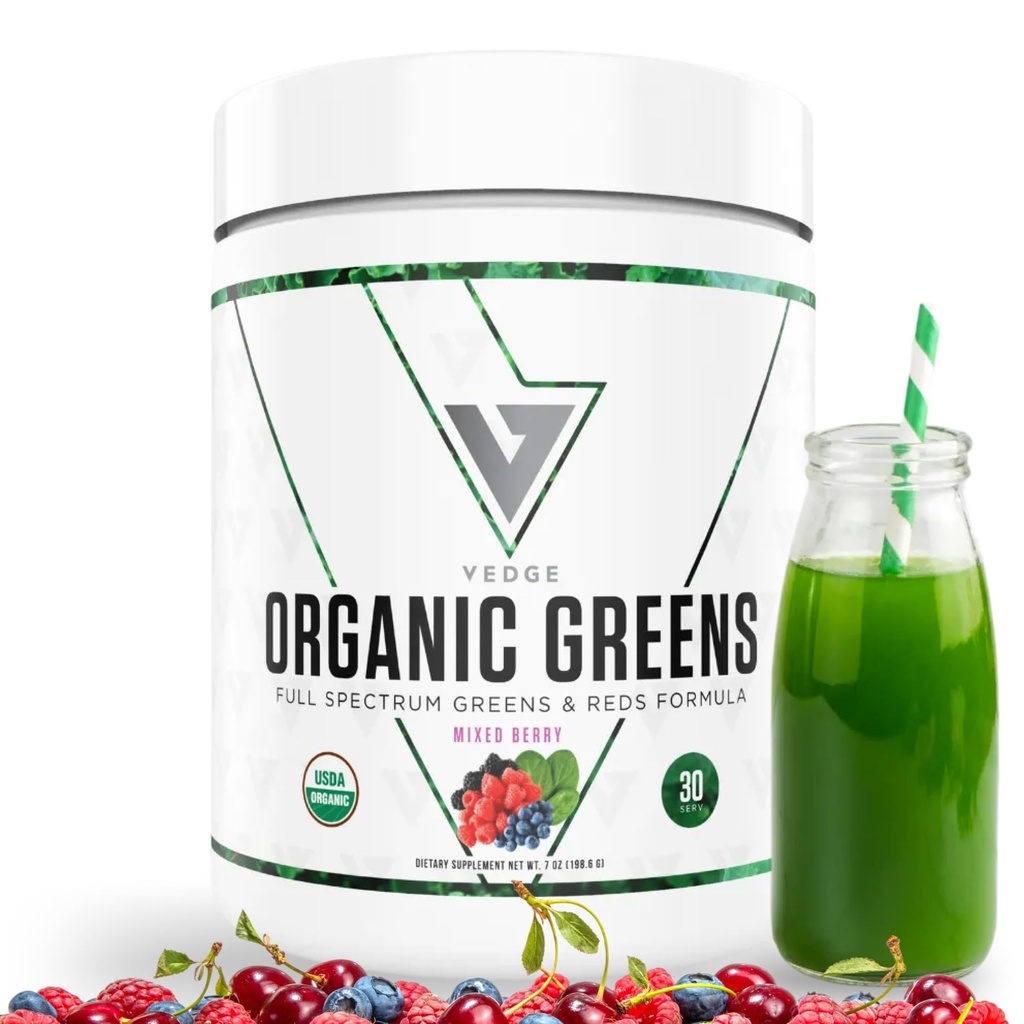 Vedge Nutrition Eco Verdes Ecológicos - Pólvora Superalimentaria de base vegetal - Mezcla de bebida para la energía, Antioxidantes " Recuperación - Verdes de espectro completo para atletas - 30 Servimientos - Sabor mixto de baya