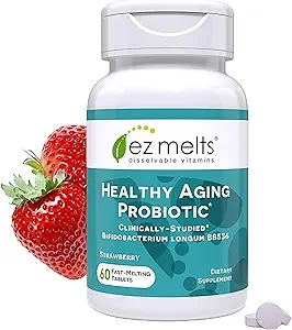 EZ Melts Dissolvable Healthy Aging Probiotic, Bifidobacterium Longum BB536 (2 Billion CFU), Sugar-Free, Probiotics for Women &amp; Men 50+, 2-Month Supply - 1 Pack