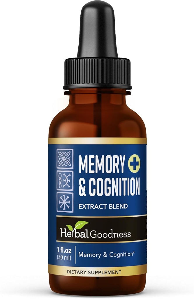 Herbal Goodness Memory " Cognition Liquid Extract 1oz – Organic Memory Aid, Energy Boost, Immune Support, Natural Brain Booster con Ginkgo Biloba " Bacopa Monnieri