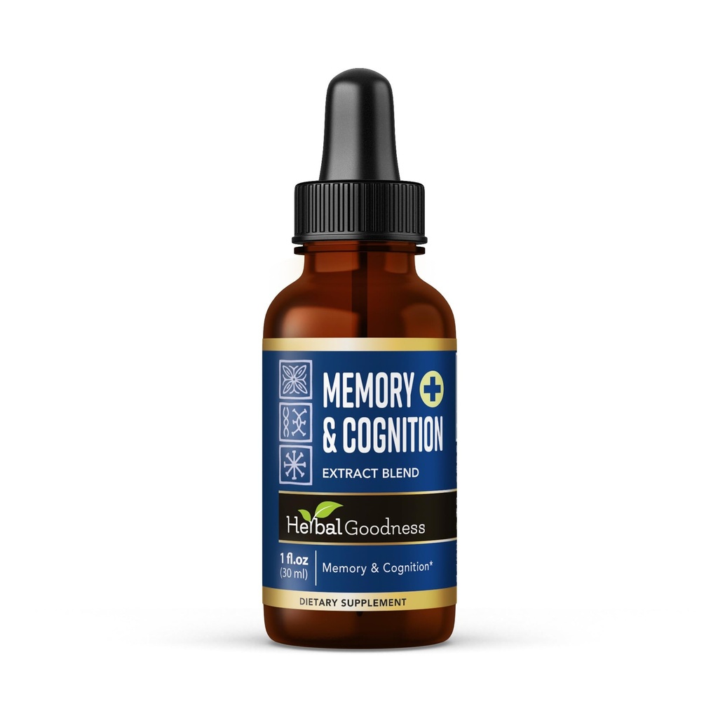 Herbal Goodness Memory " Cognition Liquid Extract 1oz – Organic Memory Aid, Energy Boost, Immune Support, Natural Brain Booster con Ginkgo Biloba " Bacopa Monnieri