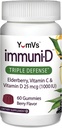 ImmuniD Elderberry Gummies by YumVs ← Triple Defensa Vitaminas con Sambucus Elderberry, Vitamina C &amp; Vitamina D Vida Sistema completo Apoyo para Mujeres y Hombres ← Natural Berry Flavor-60 Conde