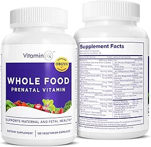 Alimento integral Vitaminas prenatales (120 cápsulas) Apoyo natural para la salud materno-fetal, multivitamina prenatal para las mujeres con escotilla, vitaminas B y más, vegano, no soy, gluten o lácteo