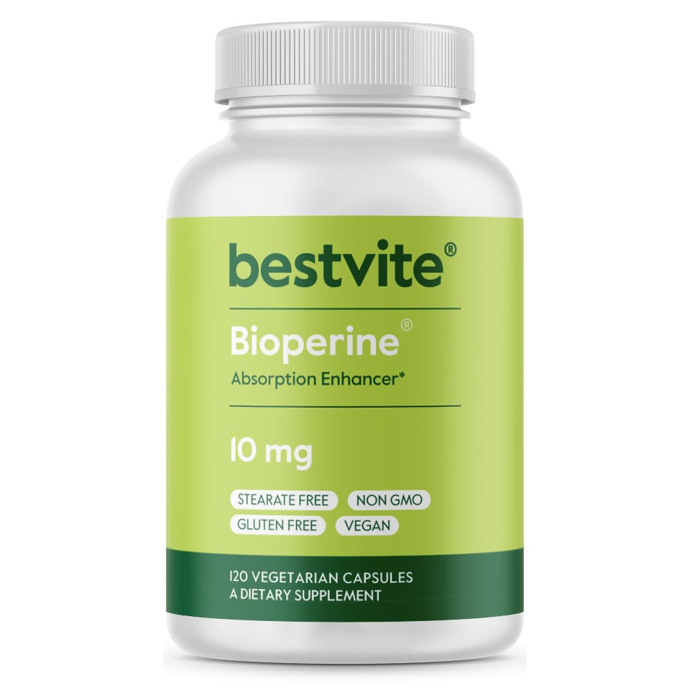 Bioperina 10mg (120 cápsulas vegetarianas) - No Stearates - Vegan - No GMO - Gluten Gratis - Absorción Enhancer