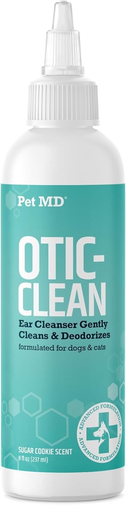 Pet MD Cat & Dog Ear Cleaner - Otic Ear Solution for Dogs - Pet Ear Cleaner - Cat Ear Cleaner Liquid - Cat & Dog Cleaning Supplies - Sugar Cookie Scent - 8 oz.