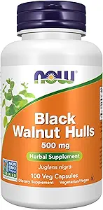 AHORA Suplementos de alimentos, Black Walnut Hulls (Juglans nigra) 500 mg, Suplemento de hierbas, 100 cápsulas de verduras