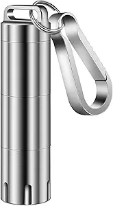 TISUR Titanium Small Pill Holder Keychain, Portable Pill Case Waterproof Pocket Pill Box Container Carrier to Hold Pills, Vitamins, Fish Oil, Supplements