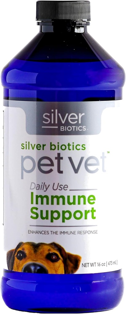Silver Biotics Pet Vet Immune Support ← Enhances La respuesta inmunitaria en mascotas
