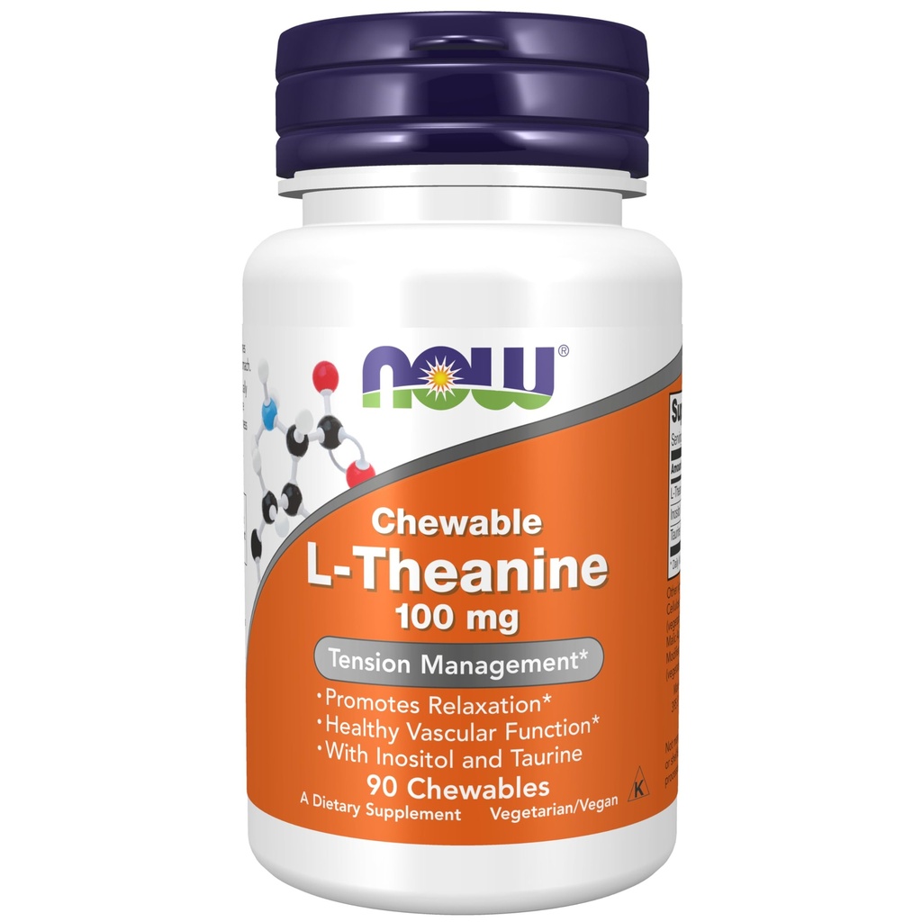 AHORA Suplementos, L-Theanine 100 mg con Inositol y Taurina, Tension Management*, 90 Chewables