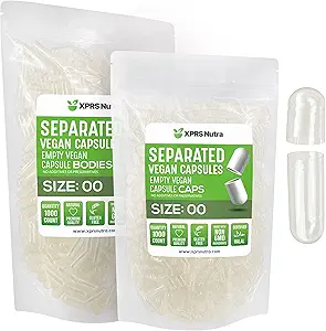 XPRS Nutra Vegan Tamaño 00 cápsulas separadas - 1000 cápsulas de vacío Premium Separados en bolsas - 00 pastillas Vacío para relleno de suplemento de bricolaje (Aqua)