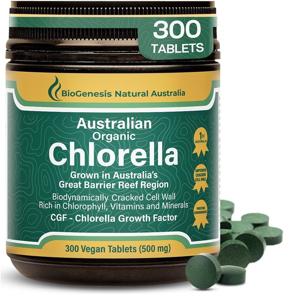 Biogenesis Organic Chlorella Tablets – 300 Conde (500mg) peru Australian Grown ← BioDynamic Cracked Cell Wall TEN Rich in Chlorophyll, Vitamins &amp; Minerals TEN Supports Energy limitada Immunity TEN Vegan Tablet