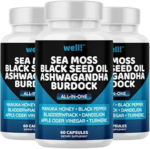 Sea Moss 3000, Black Seed Oil 2000, Ashwagandha 1000, Bladderwrack, Maca Turmeric - Manuka Honey, Dandelion & Black Pepper, Super Antioxidants Supplement,180