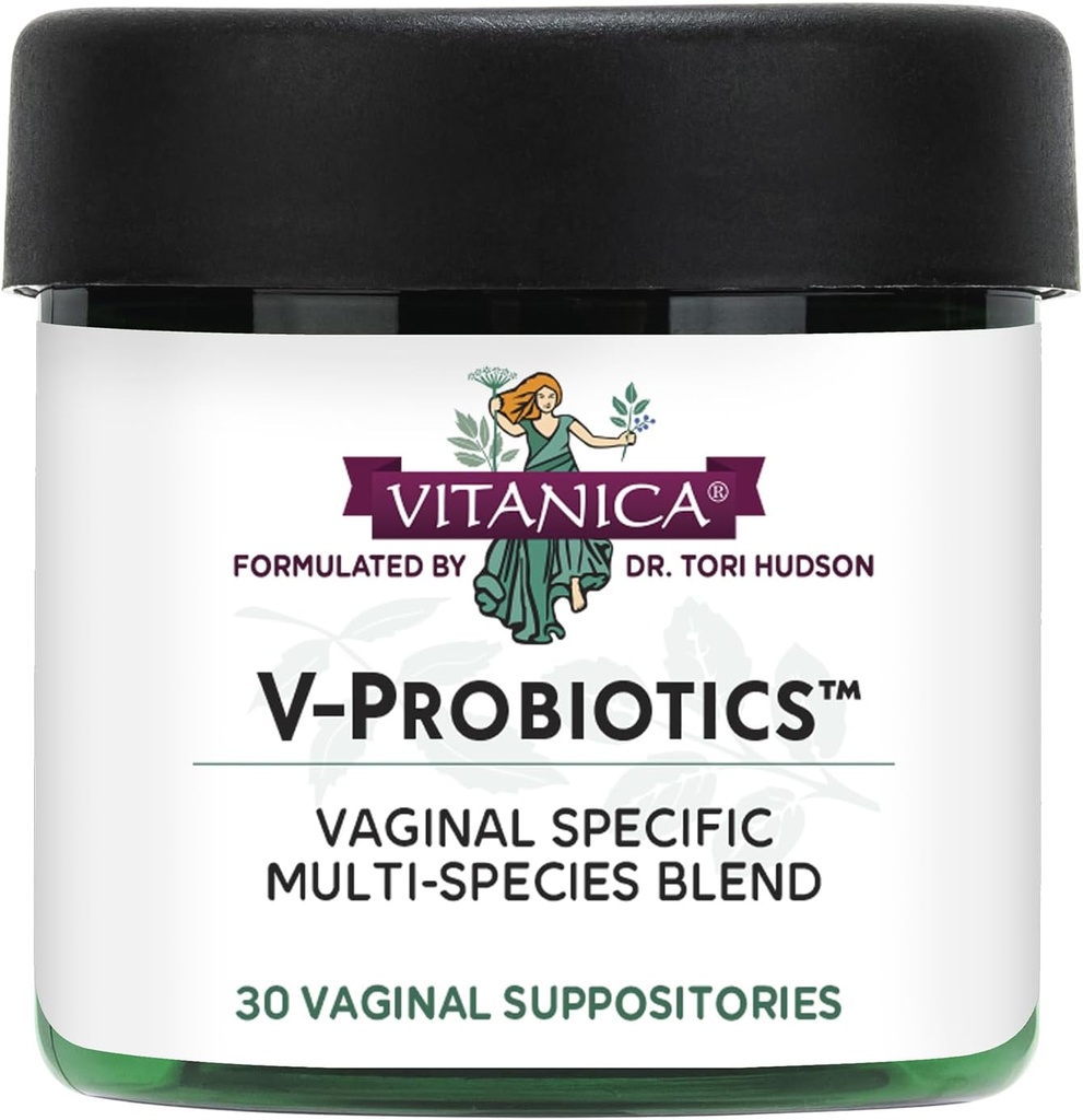 Vitanica V-Probióticos - Probióticos para Mujeres - Supositores Vaginales con Lactobacillus Rhamnosus, Gasseri &amp; Más - Suplemento de Salud para Mujeres - Lady - 30 Supositorios Vaginales