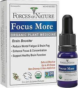Fuerzas de la Naturaleza Orgánica, Foco Natural Más Apoyo a la Salud del Cerebro con Lechuga Salvaje, Tintura Sublingual ayuda a apoyar la memoria, concentración, no GMO, 0,34 Fl Oz