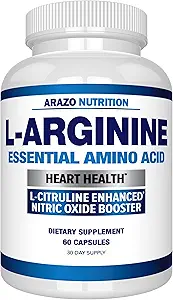 Arazo Nutrition Premium L Arginine - 1340mg Nitric Oxide Booster con L-Citrulline & Essential Amino Acids for Muscle Gain and Energy - Powerful NO Booster to Train Longer & Harder – 60 cápsulas