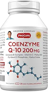 ANDREW LESSMAN Coenzyme Q-10 200 mg 30 cápsulas - Esencial para la producción de energía y función óptima del órgano clave, soporte antioxidante, agotada por el envejecimiento, más B-Complex. Cápsulas fáciles de absorber