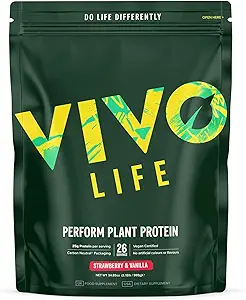 Vida de Vivo Realizar Polvo de Proteína Planta - Pea &amp; Hemp Protein Blend con BCAA (34.85 oz, Fresa y Vainilla)